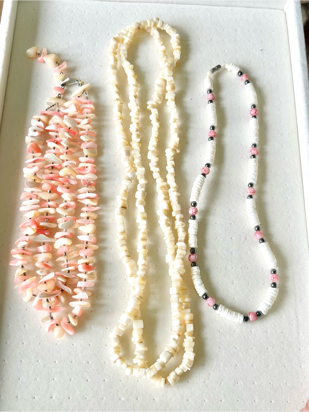 Vintage Natural Shell & Mother of Pearl Necklace Trio - 3pc Boho Bundle